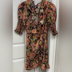 Topshop Floral Wrap Dress - Black, Pink, Brown